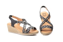 Sandalias Mujer Trenzado Negro Plata Cuña JAM ref. 3326