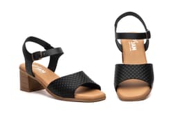 Sandalias Mujer Piel Negro Picado Tacón Madera Hebilla JAM ref. SS-6061