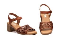Sandalias Mujer Piel Cuero Grabado Láser Tacón Hebilla Plantilla Gel JAM ref. SS-7065