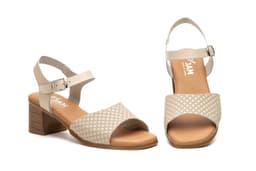 Sandalias Mujer Piel Beige Tacón Madera Cierre Hebilla Planta Gel JAM ref. SS-6061
