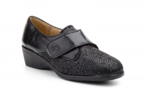 Zapatos Mujer Piel Negro Licra Comodon Cuña  -  Ref. 1705 Negro