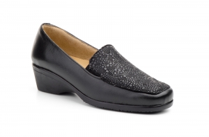 Zapatos Mujer Piel Negro Licra Elásticos Comodon Cuña  -  Ref. 1707 Negro