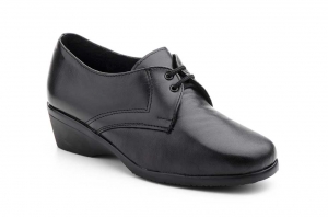 Zapatos Mujer Cuña Piel Negro Cordones Ancho Especial  -  Ref. 435 Negro