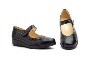 Zapatos Mujer Piel Negro Velcro  -  Ref. 95776 Negro