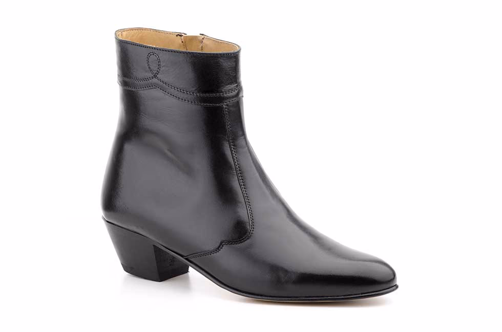 Botines Hombre Piel Negro Cremallera Tacón Cubano Suela de Cuero Nikkoe ref. 2032