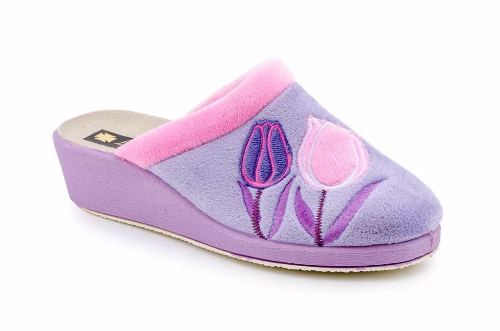 Zapatillas Casa Mujer Paño Lila Rosa Tulipanes Ludiher ref. 1045