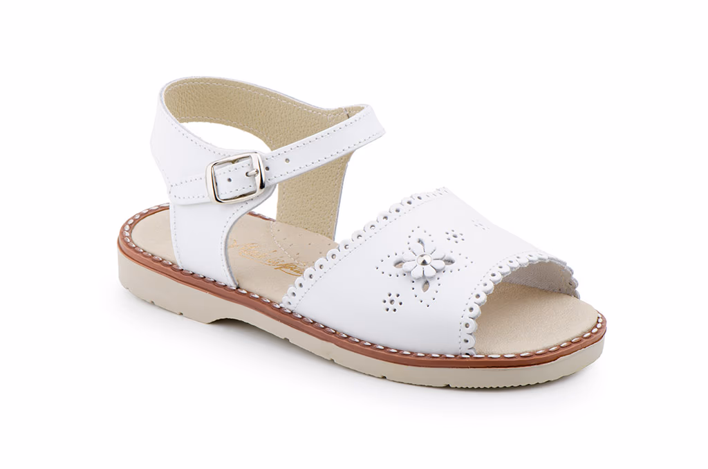 Sandalias Niña Piel Blanco Hebilla Flor Serna ref. 1248
