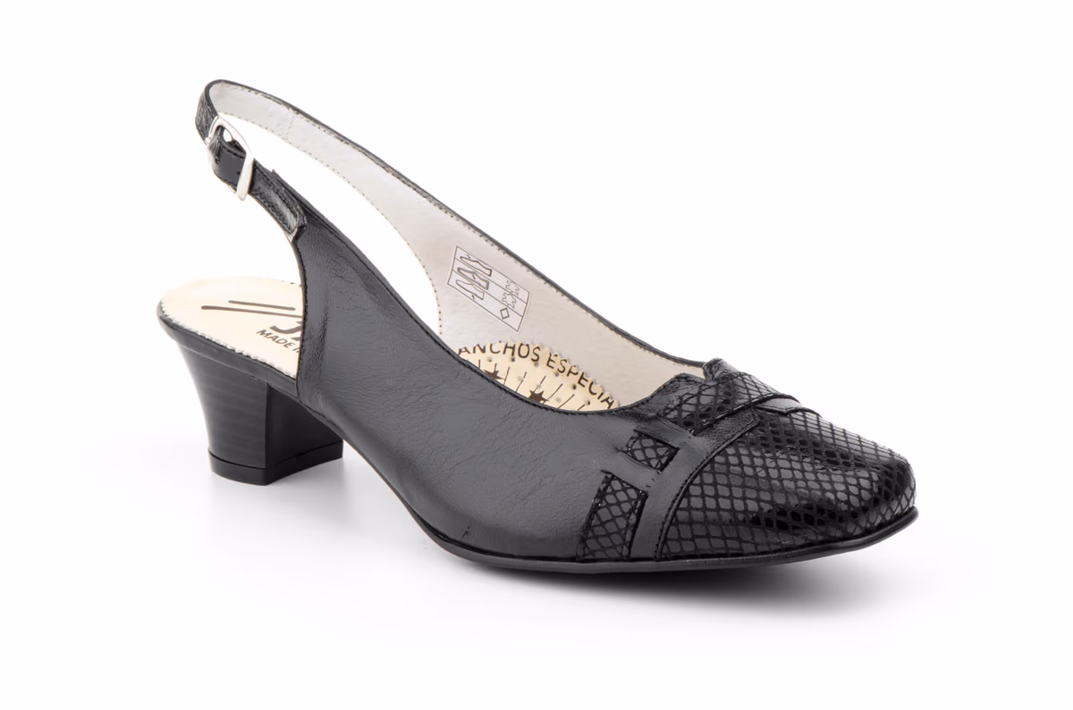 Zapatos Mujer Piel Negro Serpiente Hebilla Tacón Anchos Especial JAM ref. 5122