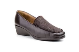 Zapatos Mujer Piel Marrón Licra Elásticos Comodon Cuña Anchos Calzados ref. 1707