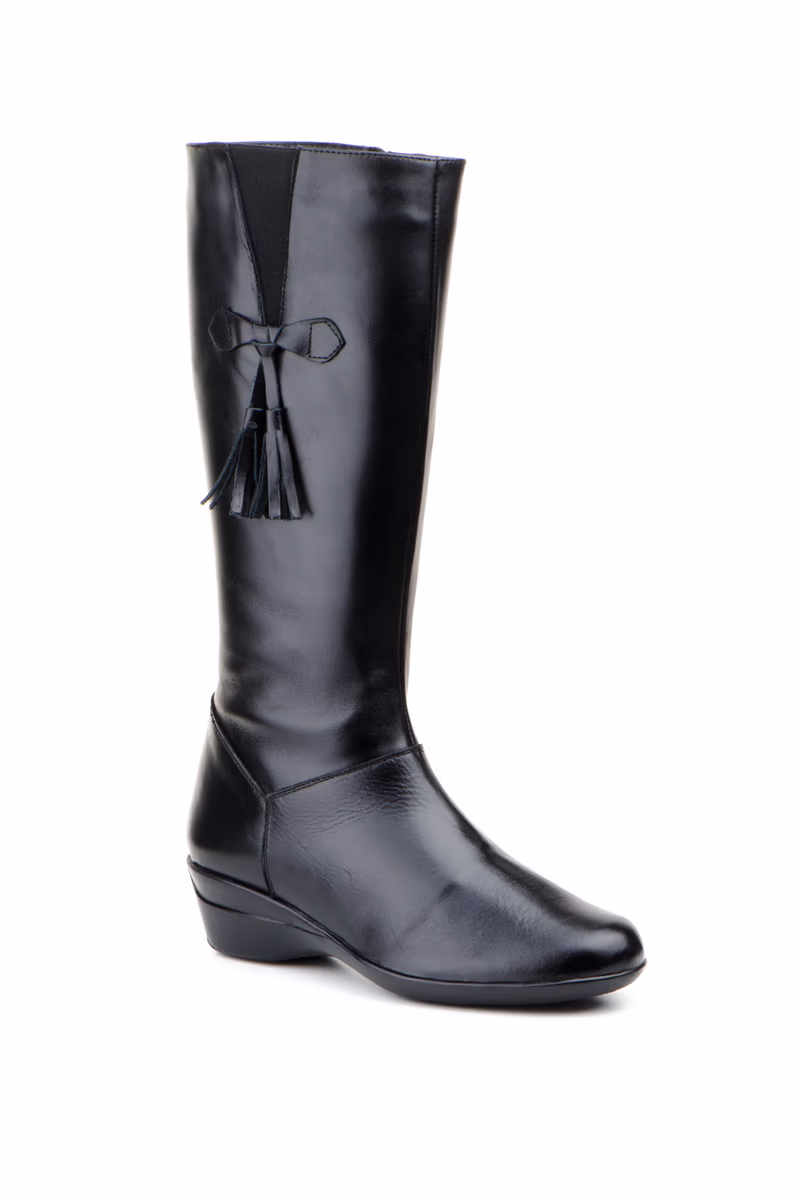 Botas Mujer Piel Negro Cuña Cremallera Borlas Elásticos JAM ref. 1014