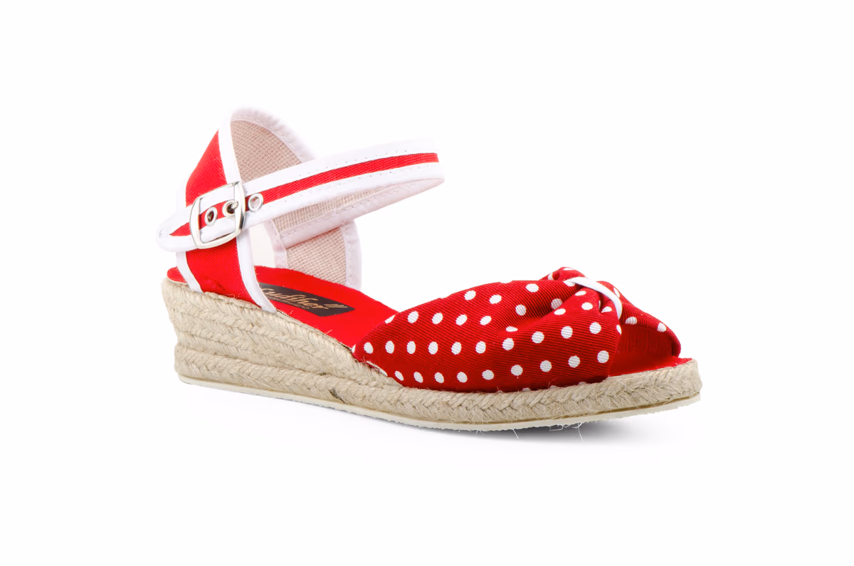 Yute Mujer Lona Rojo Hebilla Lunares Cuña Ludiher ref. 385