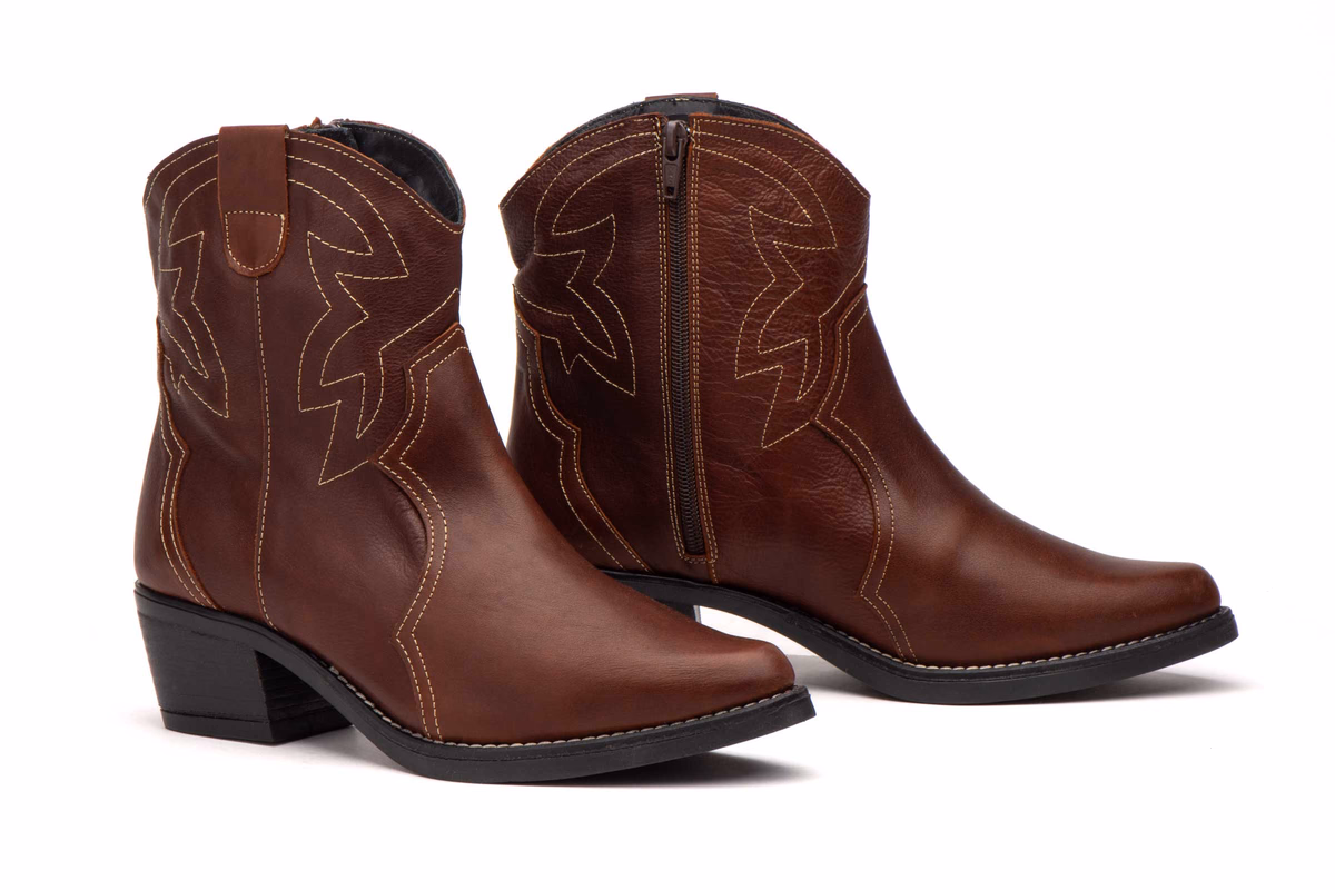 Botines Mujer Piel Marrón Bordado Campera JAM ref. JAM-9350