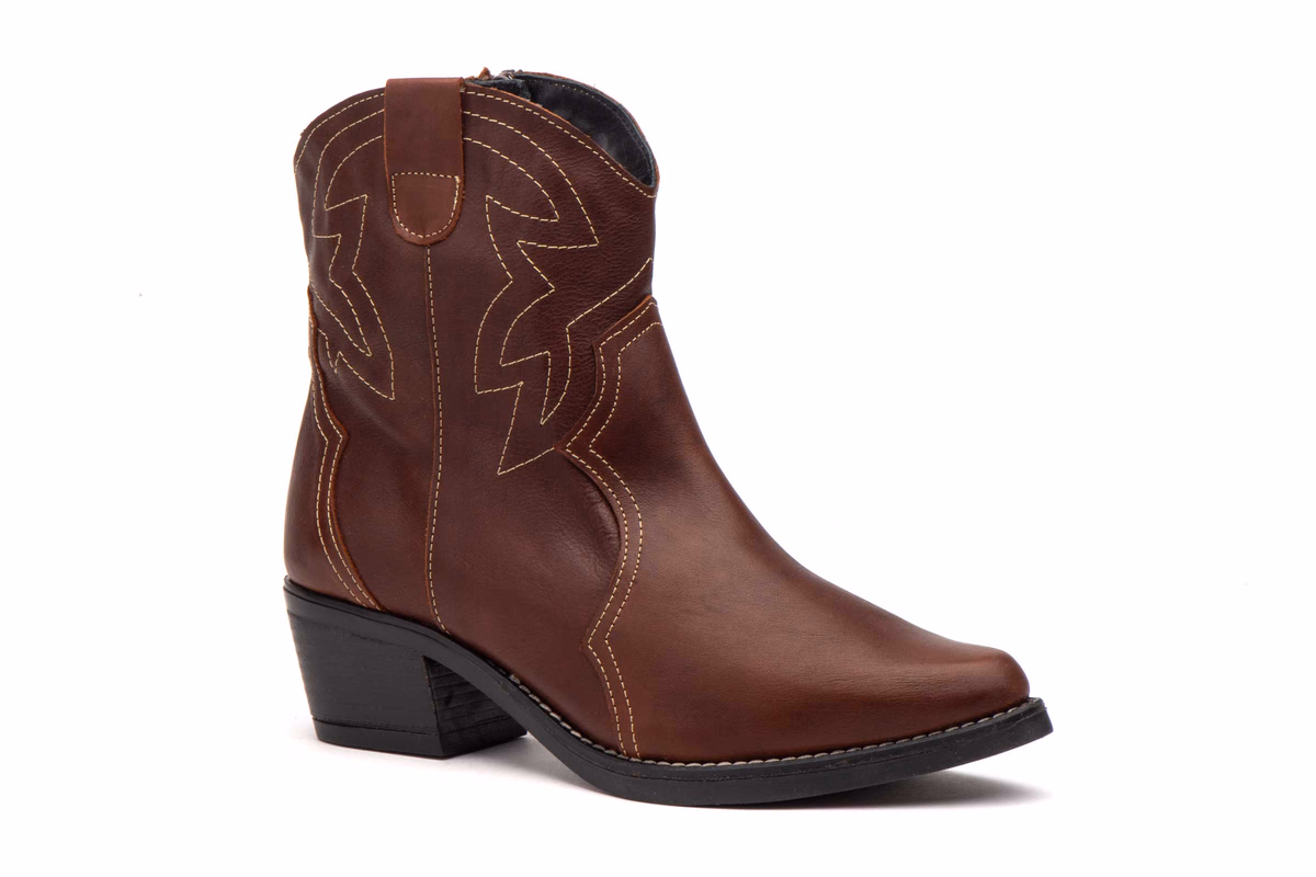 Botines Mujer Piel Marrón Bordado Campera JAM ref. JAM-9350