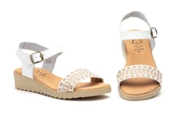 Sandalias Mujer Piel Blanco Yute Hebilla Gel Cuña Alto Estilo ref. AE-184