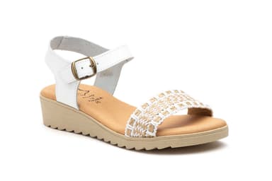 Sandalias Mujer Piel Blanco Yute Hebilla Gel Cuña Alto Estilo ref. AE-184