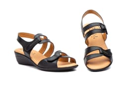 Sandalias Vaquetillas Mujer Piel Negro Cuña Alto Estilo ref. 454