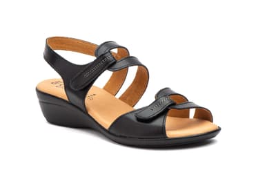 Sandalias Vaquetillas Mujer Piel Negro Cuña Alto Estilo ref. 454