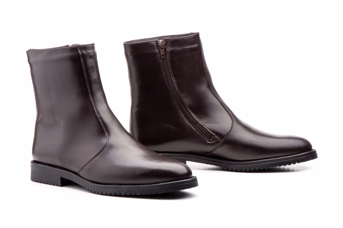 Botines Hombre Piel Marrón Cremallera Boreguillo Pelo Nikkoe ref. 2040