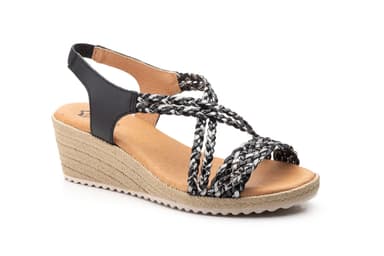 Sandalias Mujer Trenzado Negro Plata Cuña JAM ref. 3326