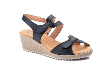 Sandalias Mujer Piel Negro Cuña Yute JAM ref. AE-3454