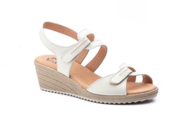 Sandalias Mujer Piel Beige Velcro Cuña Yute JAM ref. AE-3454
