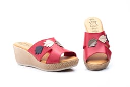 Zuecos Mujer Piel Rojo Cuña Alto Estilo ref. AE-204