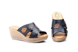 Zuecos Mujer Piel Negro Cuña Alto Estilo ref. AE-204