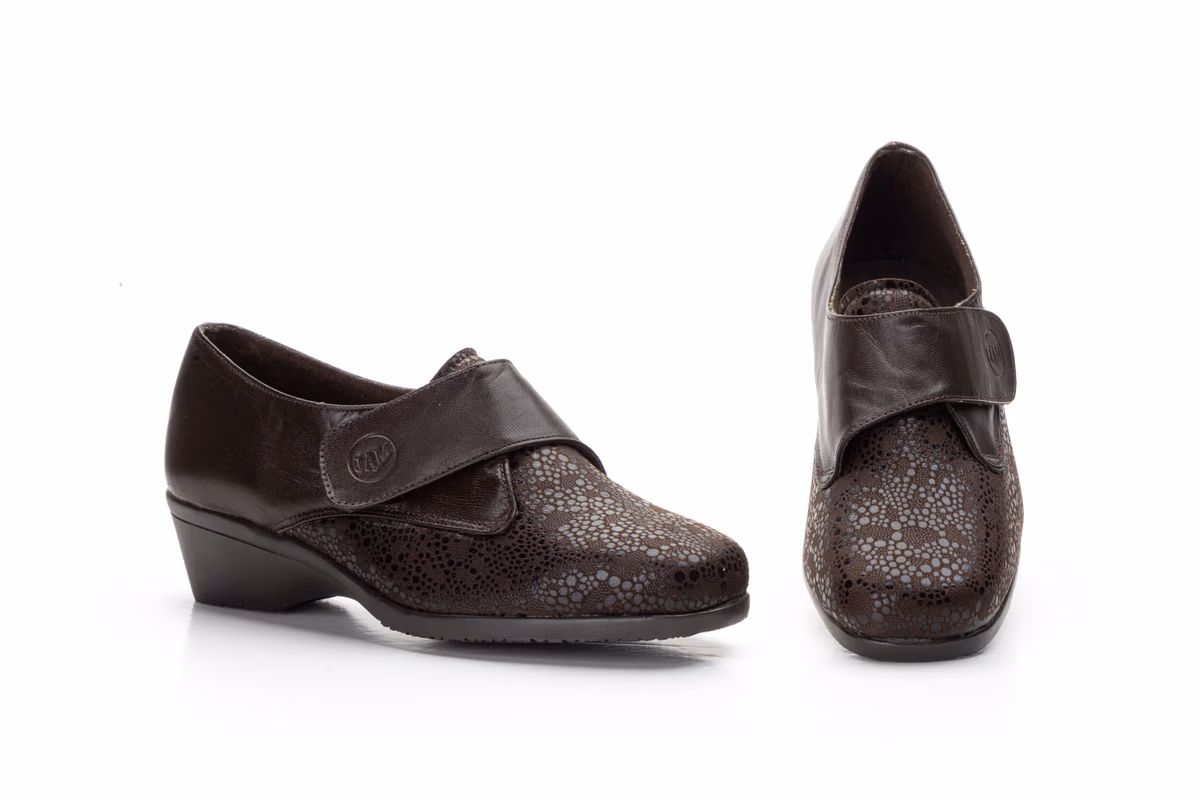 Zapatos Mujer Piel Marrón Licra Comodon Cuña Anchos Calzados ref. 1705