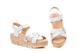 Sandalias Mujer Piel Blanco Plata Velcro Cuña Gel Alto Estilo ref. AE-640