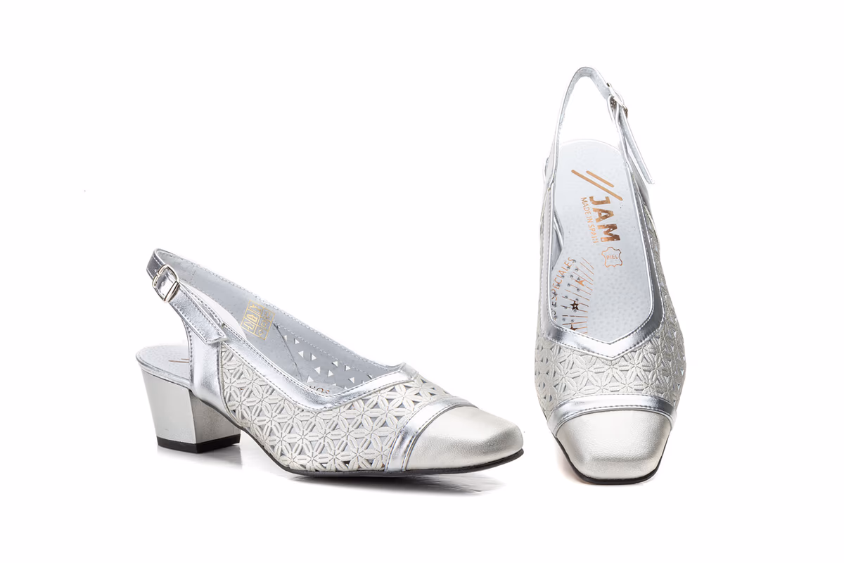 Zapatos Mujer Piel Picado Plata Tacón JAM ref. 95215