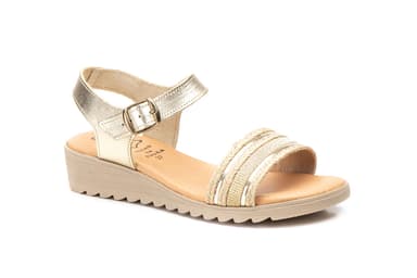Sandalias Mujer Piel Platino Hebilla Alto Estilo ref. AT-216