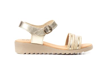 Sandalias Mujer Piel Platino Hebilla Alto Estilo ref. AT-216