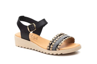 Sandalias Mujer Piel Negro Hebilla Alto Estilo ref. AT-216