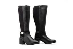 Botas Mujer Piel Negro Elástico Hebilla Tacón Ibérico ref. 90683