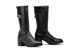 Botas Mujer Piel Negro Licra Hebilla Tacón Ibérico ref. 90731