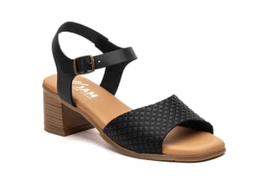 Sandalias Mujer Piel Negro Picado Tacón Madera Hebilla JAM ref. SS-6061
