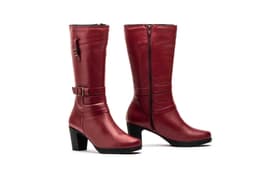 Botas Mujer Piel Burdeos Hebilla Cremallera Tacón Ibérico ref. 1510