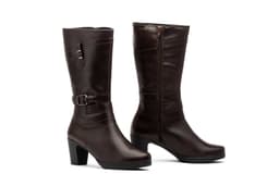 Botas Mujer Piel Marrón Hebilla Cremallera Tacón Ibérico ref. 1510