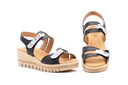 Sandalias Mujer Piel Marino Cuña Yute Alto Estilo ref. AE-459