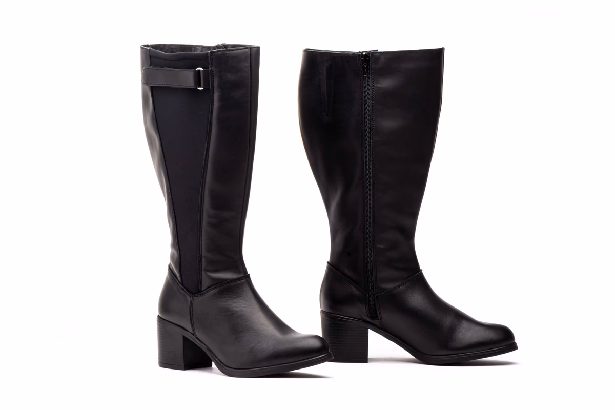 Botas Mujer Piel Negro Elásticos Caña Ancha JAM ref. 90749