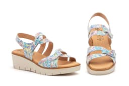 Sandalias Mujer Piel Blanco Flores Alto Estilo ref. AE-455