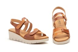 Sandalias Mujer Pel Cuero Marrón Velcro Alto Estilo ref. AT-453