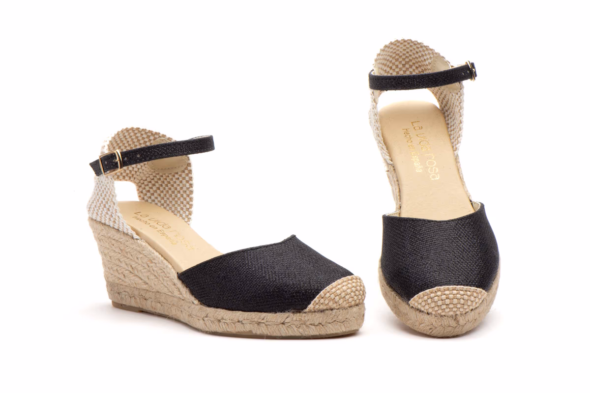 Alpargata Yute Mujer Brillo Negro La Vida Rosa ref. 545803