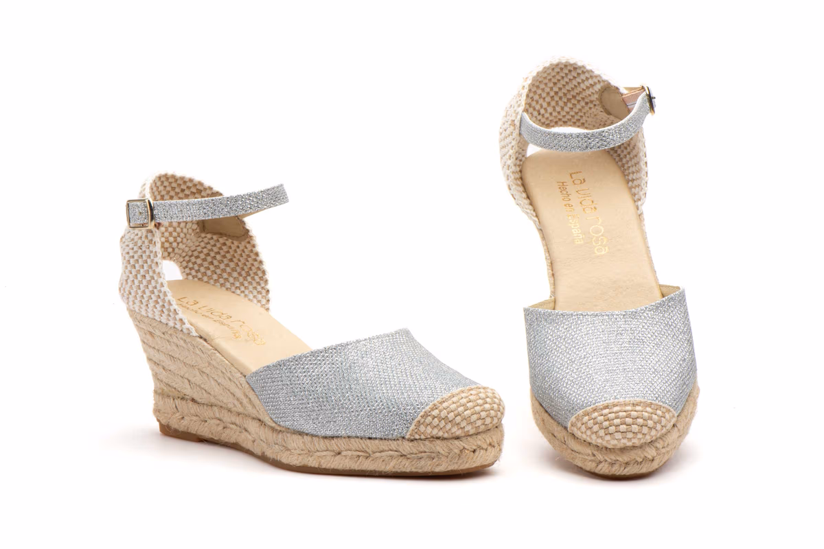 Alpargata Yute Mujer Brillo Plata La Vida Rosa ref. 545803
