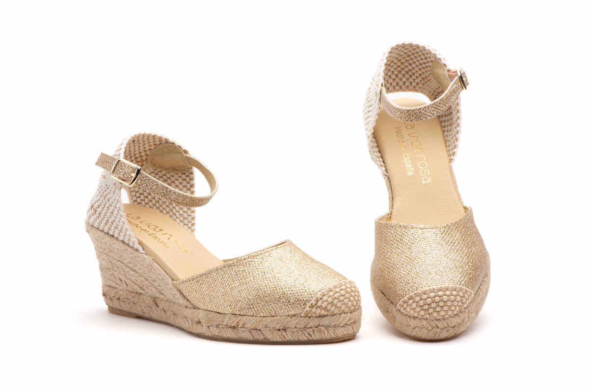 Alpargata Yute Mujer Brillo Oro La Vida Rosa ref. 545803