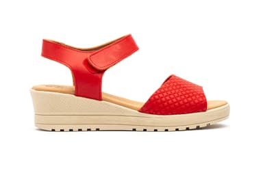 Sandalias Mujer Piel Rojo Velcro Cuña Alto Estilo ref. AE-649