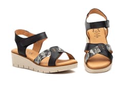 Sandalias Mujer Piel Negro Tiras Adhesiva Cuña Gel Alto Estilo ref. AE-640
