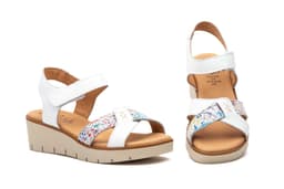 Sandalias Mujer Piel Blanco Tiras Adhesiva Cuña Gel Alto Estilo ref. AE-640