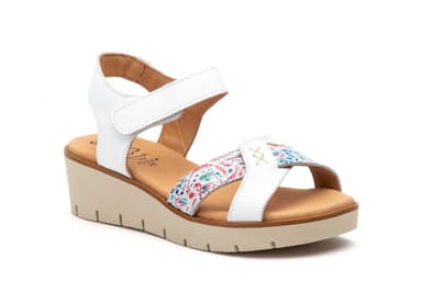 Sandalias Mujer Piel Blanco Tiras Adhesiva Cuña Gel Alto Estilo ref. AE-640