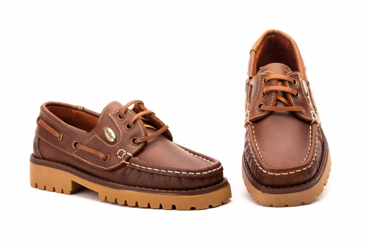 Zapatos Náuticos Niño Cordones Piel Marrón Élégance ref. 713